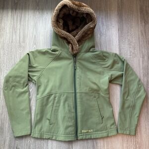 Marmot Women's Softshell Jacket Faux Fur Hood Green L